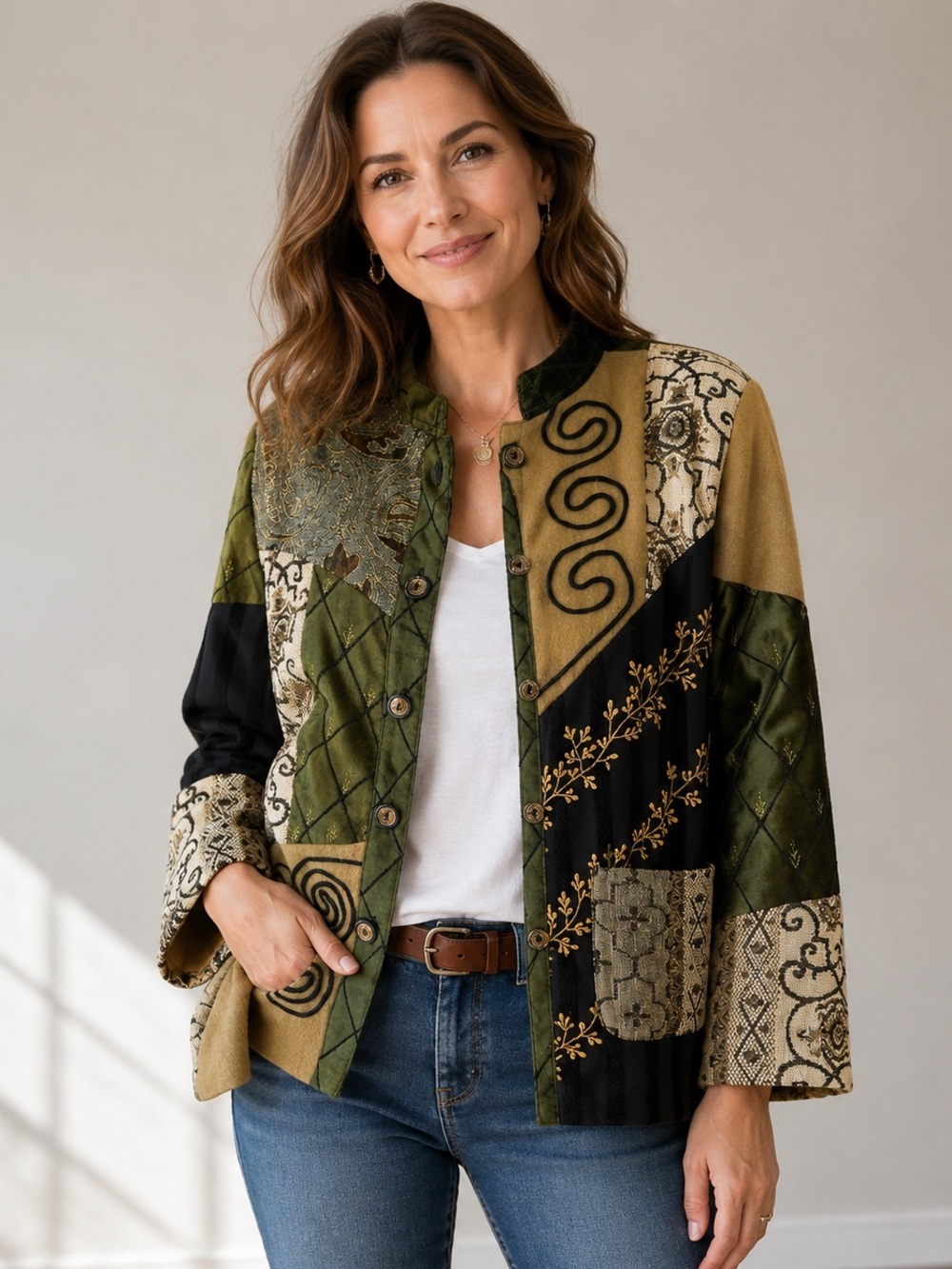 Indigo Moon Patchwork Wearable Art Jacket L Embroidered Fully Lined
